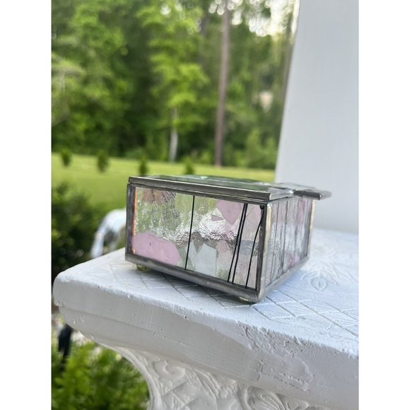 1980s STAINED GLASS MIRROR JEWELRY TRINKET Beveled CUBIST ABSTRACT HINGED BOX - Picture 10 of 12